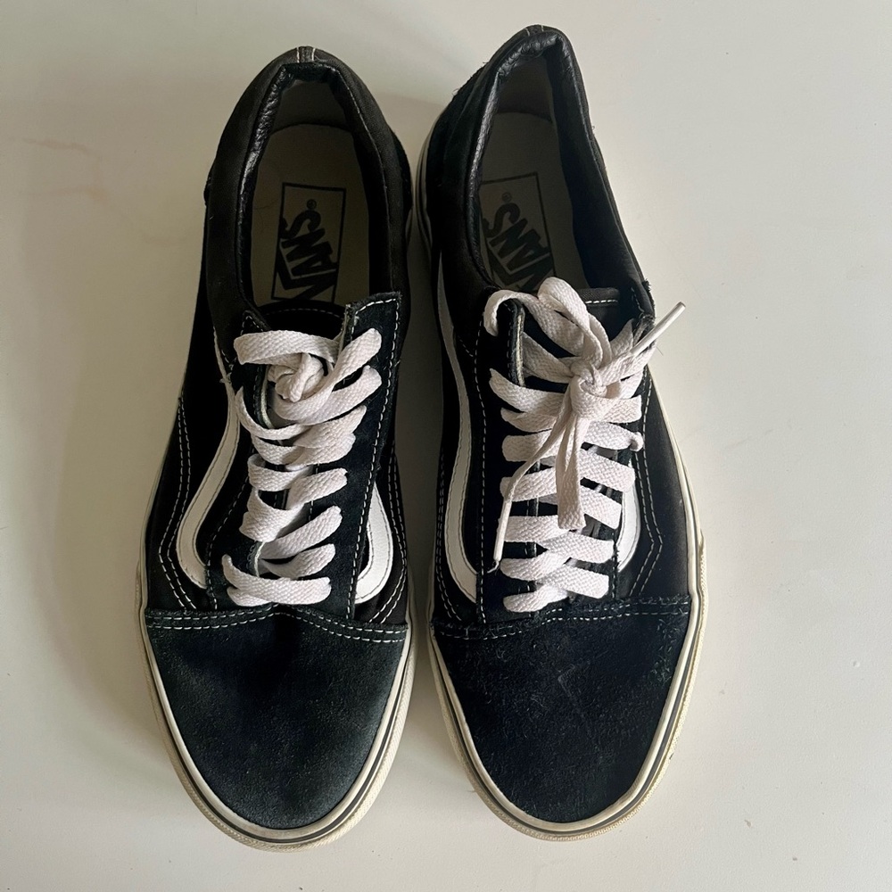 Vans Old Skool Black White Stripe Suede Canvas Low Top Sneakers Size 10 - Picture 1 of 5